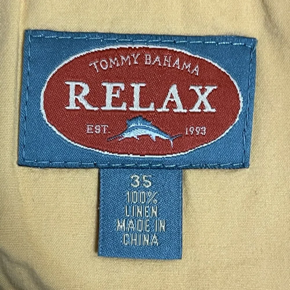 Tommy Bahama Relax Short Mens 35‎ Brown Plaid Linen Chino Preppy Adult